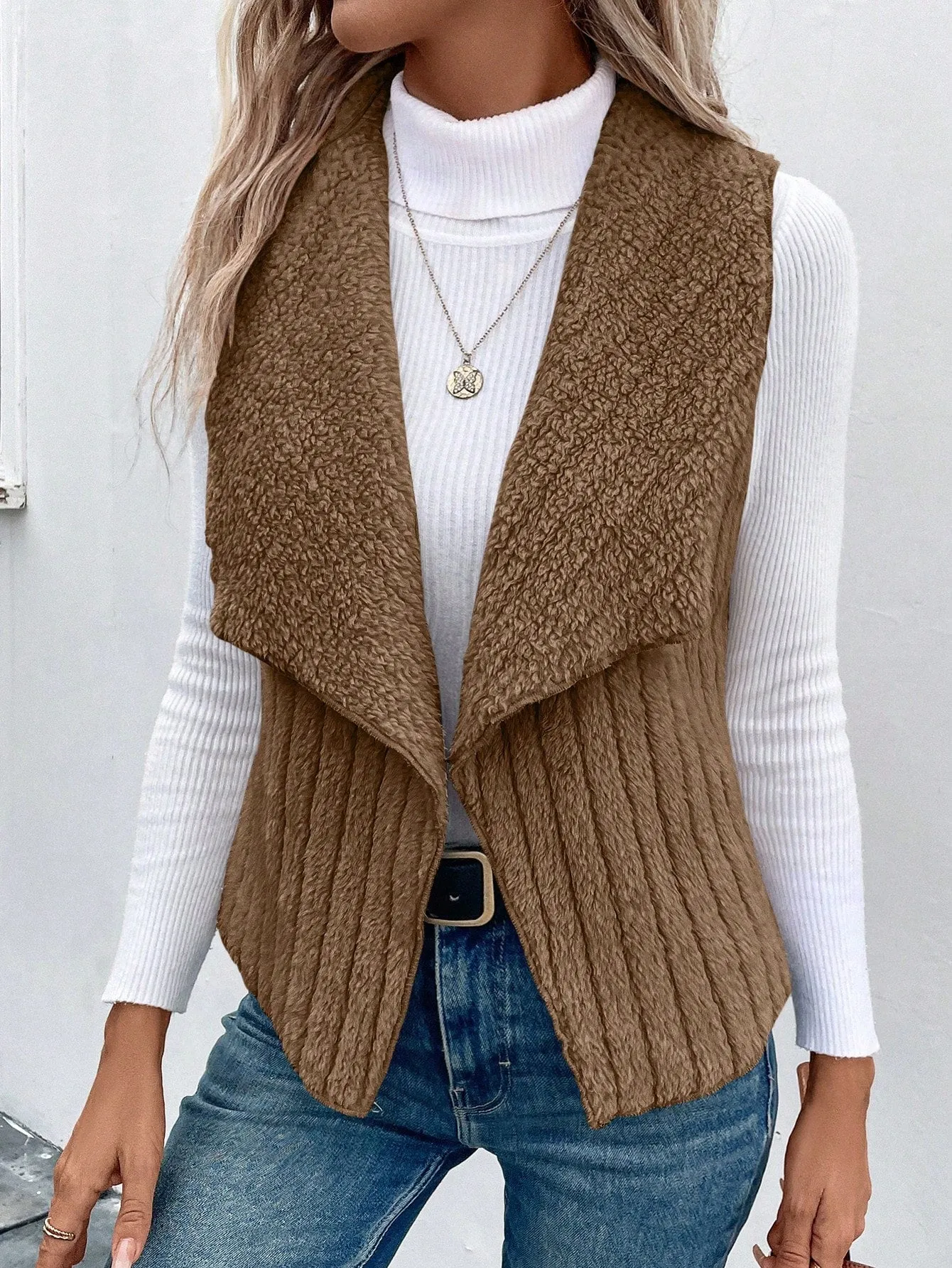 Women's Waterfall Collar Open Front Vest Coat