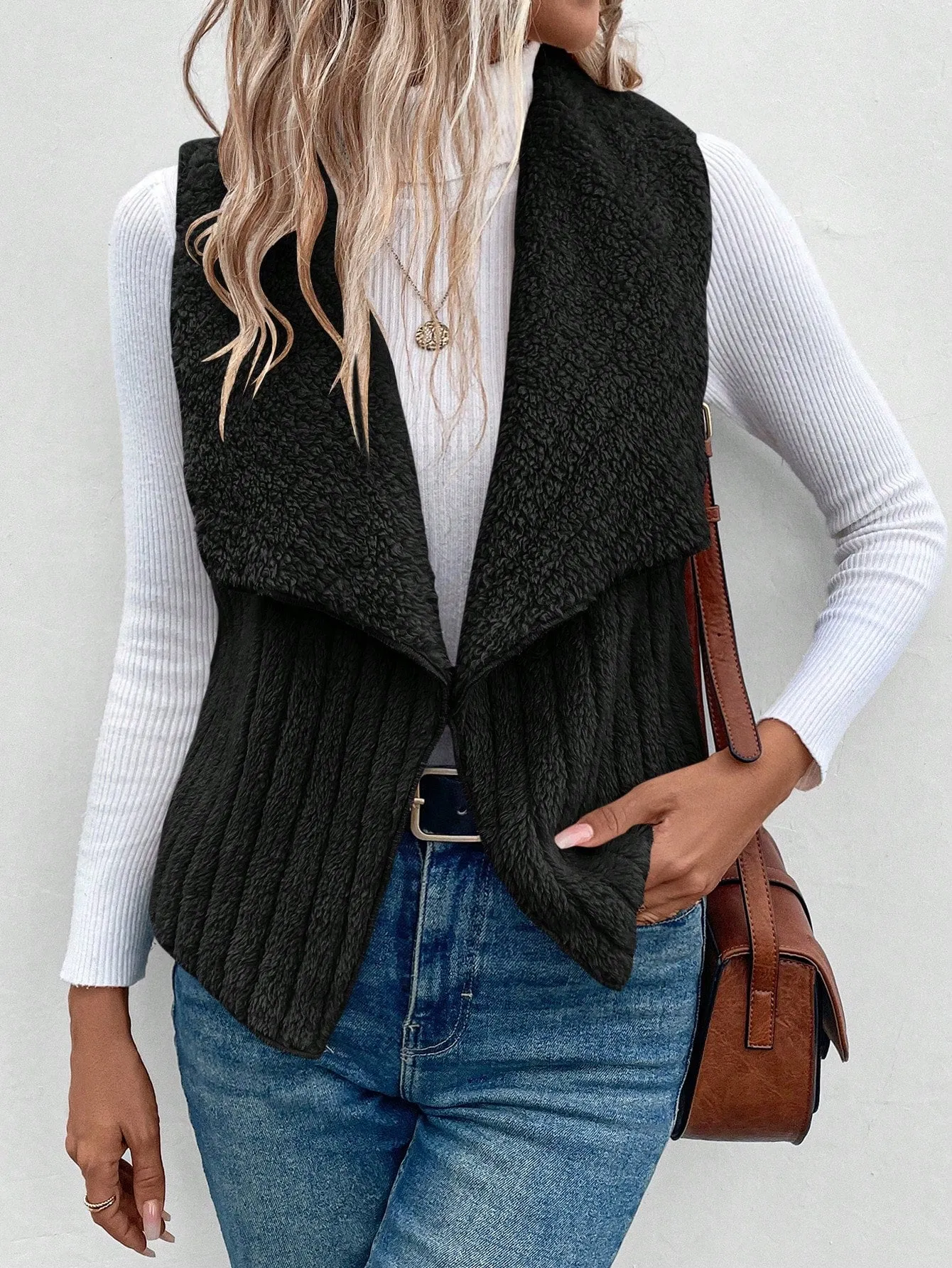 Women's Waterfall Collar Open Front Vest Coat