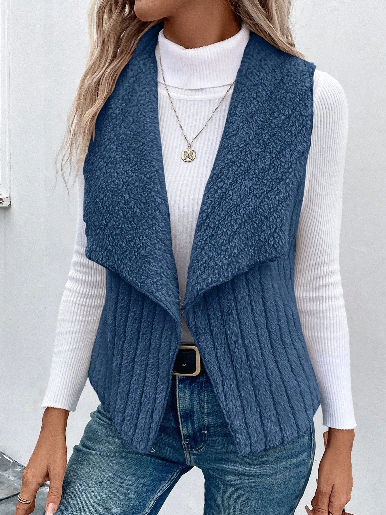 Women's Waterfall Collar Open Front Vest Coat