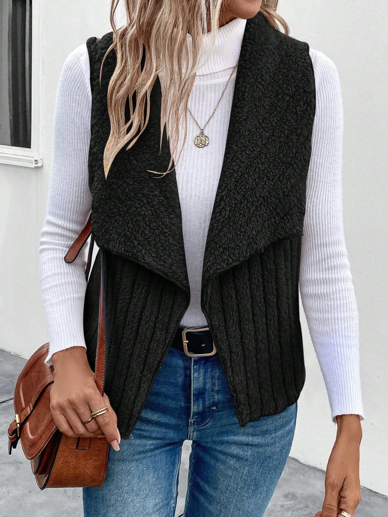 Women's Waterfall Collar Open Front Vest Coat