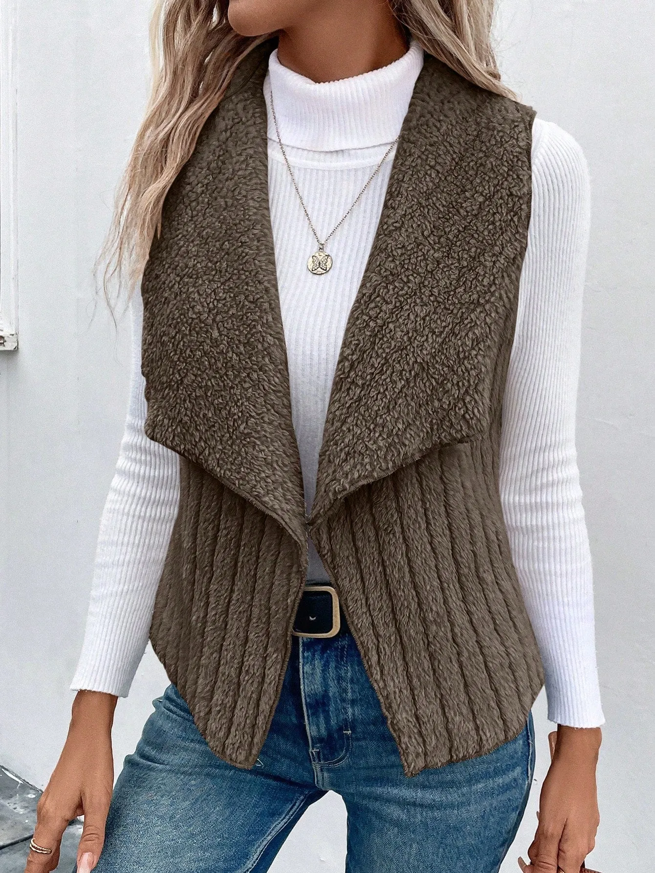 Women's Waterfall Collar Open Front Vest Coat