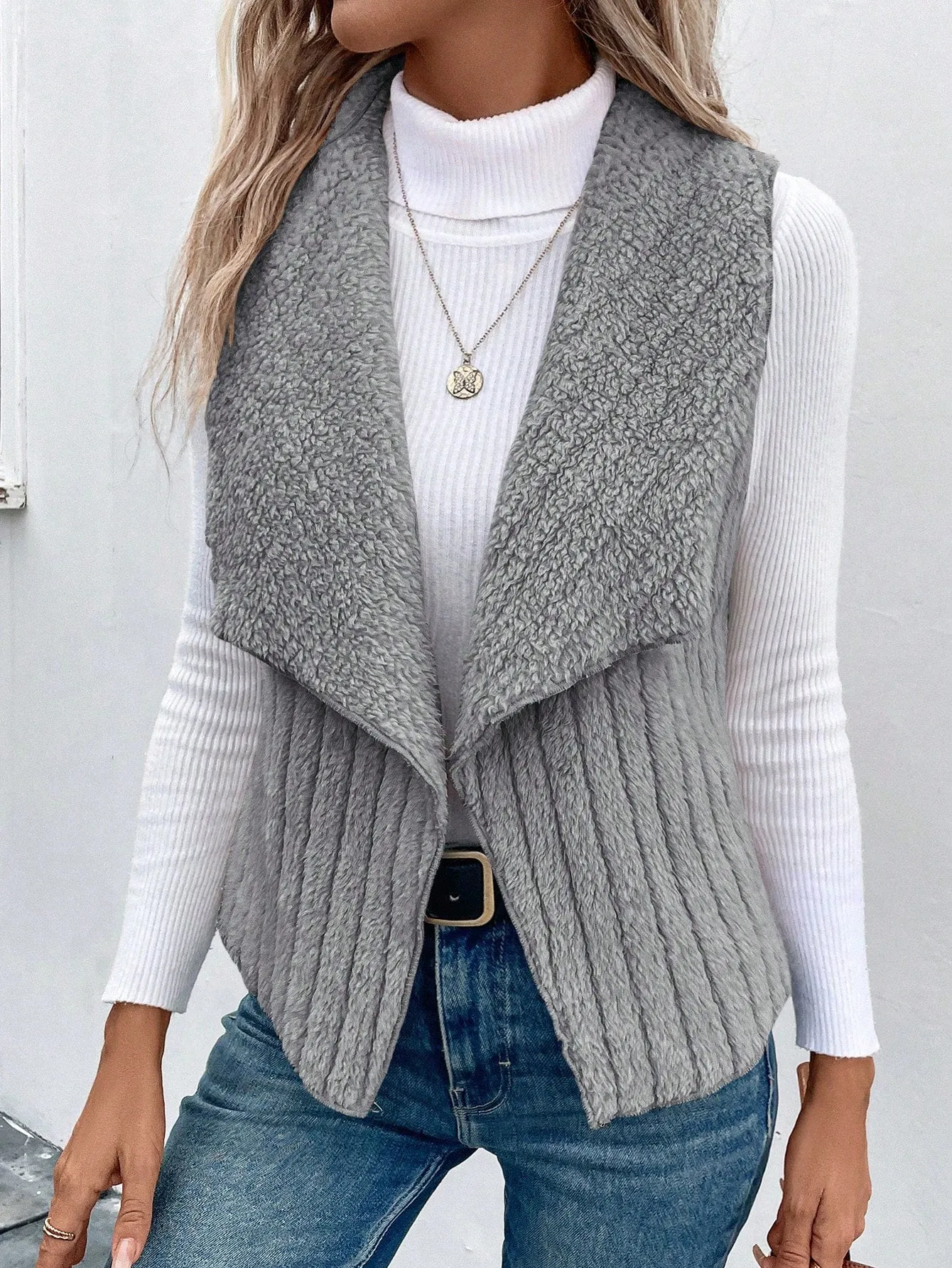 Women's Waterfall Collar Open Front Vest Coat