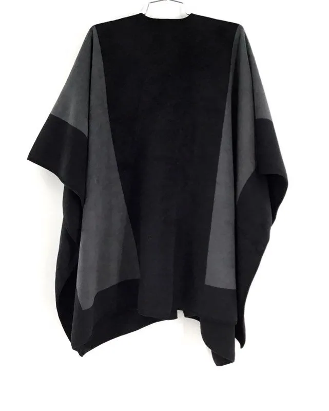 Woolrich Women's Gray Black Blanket Fleece Poncho Jacket - One Size