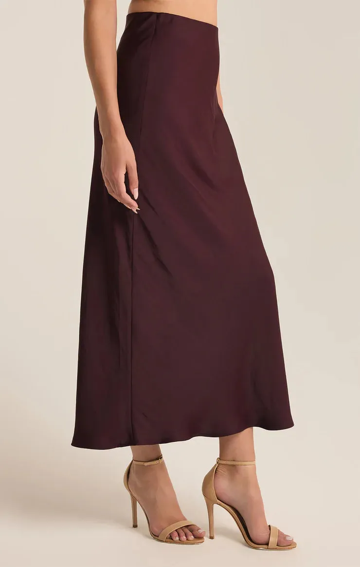 ZSU Europa Luxe Sheen Midi Skirt in Berry Wine