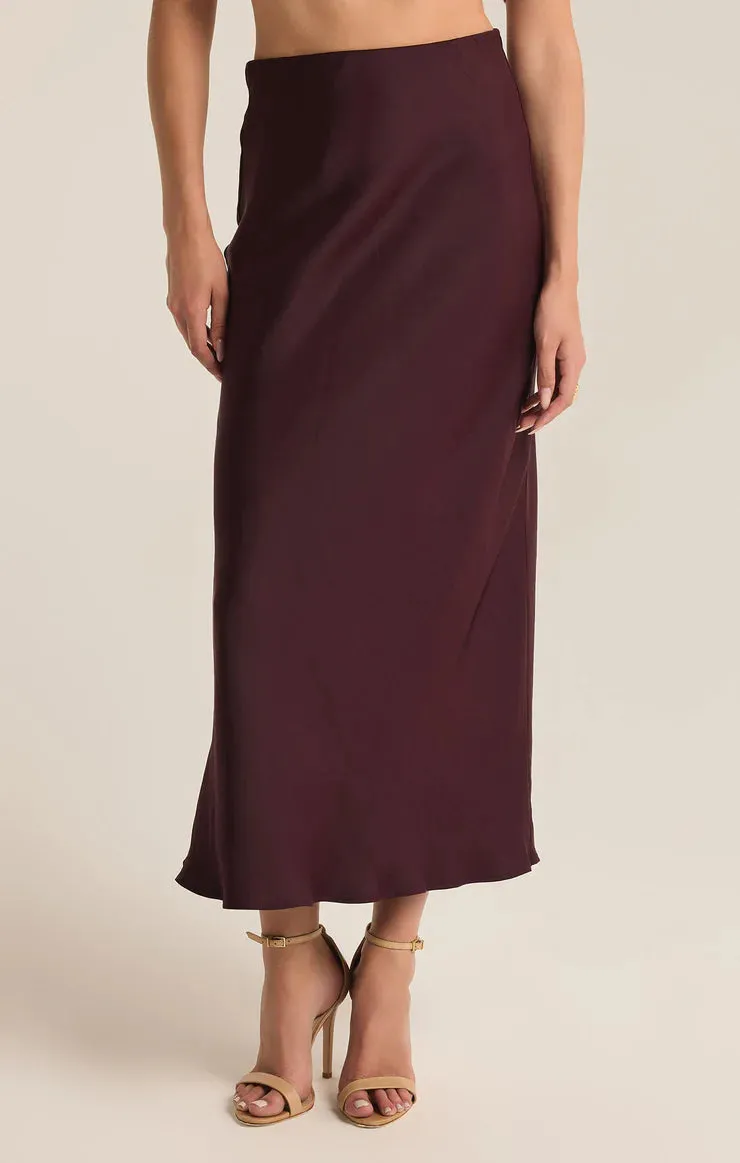 ZSU Europa Luxe Sheen Midi Skirt in Berry Wine