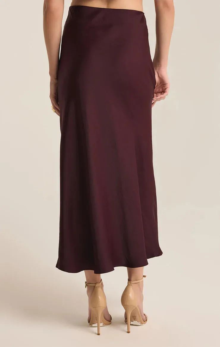 ZSU Europa Luxe Sheen Midi Skirt in Berry Wine